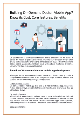 Building On-Demand Doctor Mobile App Know its Cost, Core features, Benefits