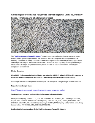 Global High Performance Polyamide Market Regional Demand, Industry Scope.