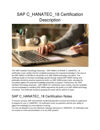 SAP C_HANATEC_18 Certification Description