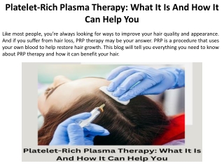 How Platelet-Rich Plasma Treatment Works and What It Can Do for You?