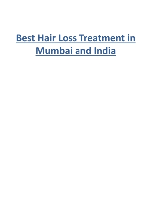 Best Hair Loss Treatment in Mumbai and India