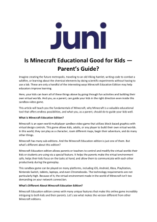 Is Minecraft Educational Good for Kids — Parent’s Guide