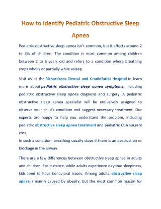 Pediatric Obstructive Sleep Apnea Symptoms You Must Look