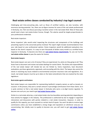 Real estate online classes conducted by industry’s top legal counsel