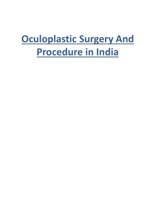 Oculoplastic Surgery And Procedure in India