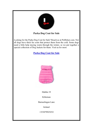 Parka Dog Coat for Sale  Petl0cker.com