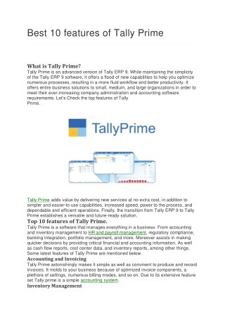 Best 10 features of Tally Prime