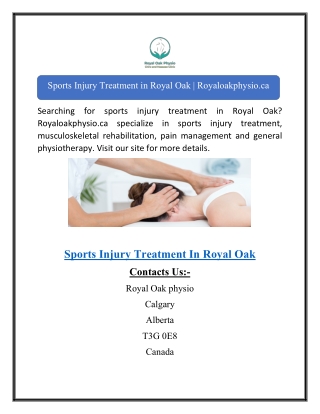 Sports Injury Treatment in Royal Oak | Royaloakphysio.ca