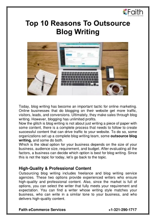 Top 10 Reasons To Outsource Blog Writing