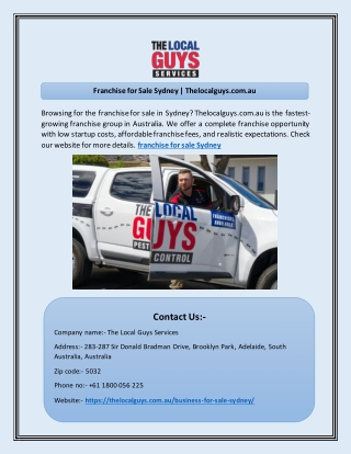 Franchise for Sale Sydney | Thelocalguys.com.au