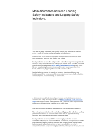 Main differences between Leading Safety Indicators and Lagging Safety Indicators