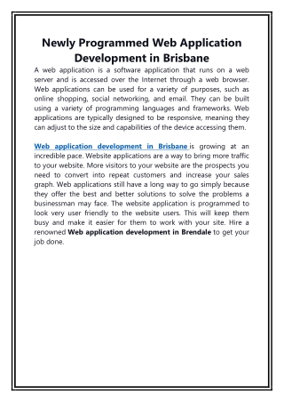 Newly Programmed Web Application Development in Brisbane