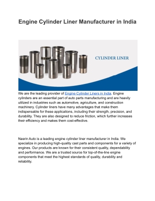 Engine Cylinder Liner Manufacturer in India