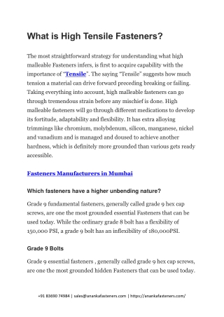 What is High Tensile Fasteners