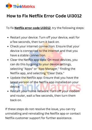 How to Fix Netflix Error Code UI3012