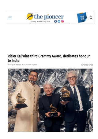 Ricky Kej wins third Grammy Award, dedicates honour to India