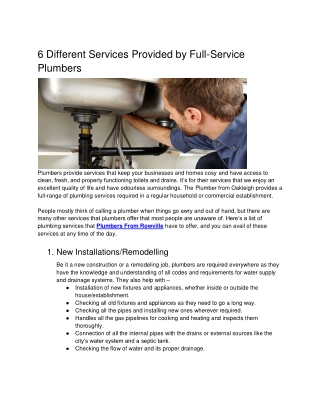 6 Different Services Provided by Full-Service Plumbers