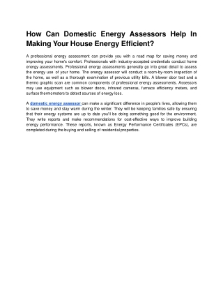 How Can Domestic Energy Assessors Help In Making Your House Energy Efficient