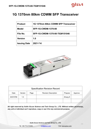 1G 1370nm 80km CDWM SFP Transceiver