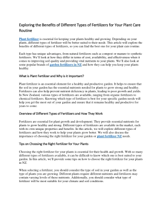 Exploring the Benefits of Different Types of Fertilizers for Your Plant Care Routine