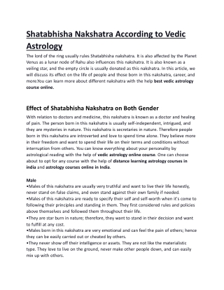 Shatabhish Nakshatra According to Vedic Astrology