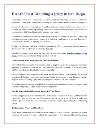 Hire the Best Branding Agency in San Diego