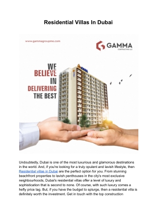 Residential Villas In Dubai | Gamma Contracting