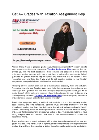 Get A  Grades With Taxation Assignment Help