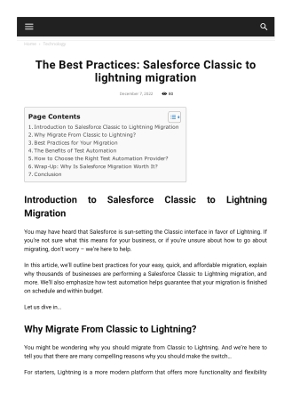The Best Practices Salesforce Classic to lightning migration