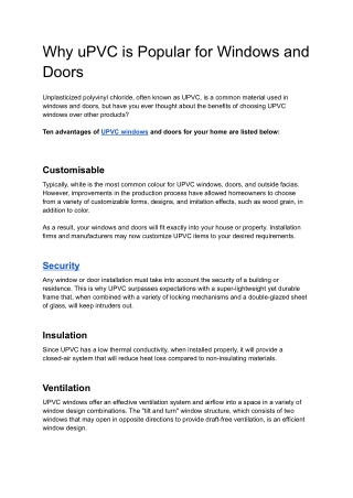 Why uPVC is Popular for Windows and Doors