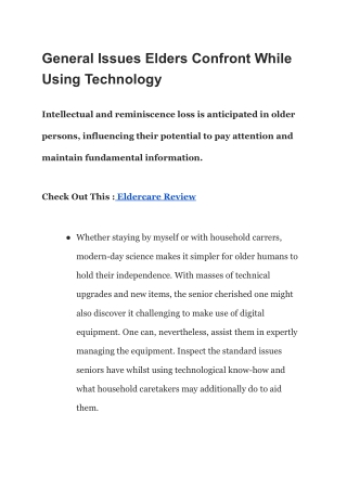General Issues Elders Confront While Using Technology