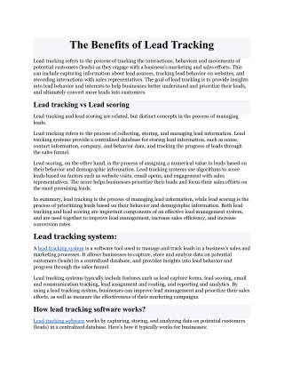 The Benefits of Lead Tracking.