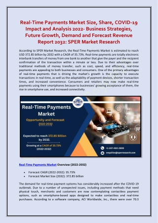 Real-Time Payments Market Size, Share, COVID-19 Impact and Analysis 2022-2032