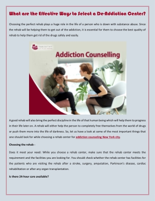 What are the Effective Ways to Select a De-Addiction Center