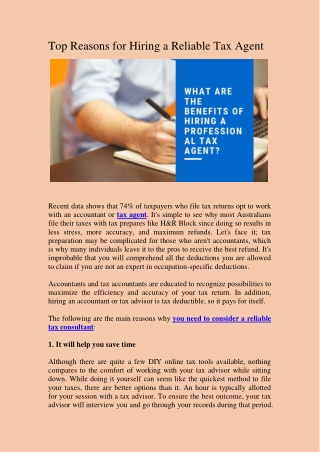 Top Reasons for Hiring a Reliable Tax Agent