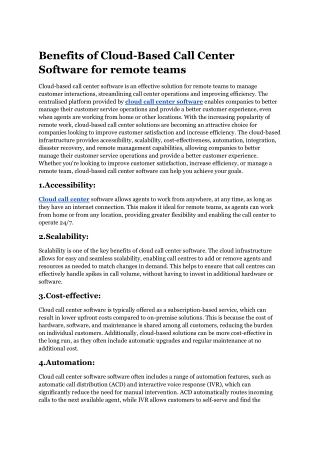 Benefits of Cloud-Based Call Center Software for remote teams