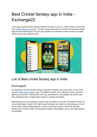 Best Cricket fantasy app in India - Exchange22