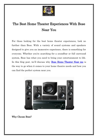 Bose Home Theater Near me | Call  91- 9860821144