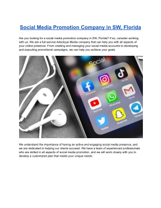 Social Media Promotion Company in SW, Florida