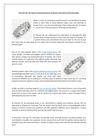 Eternity US The Home of Stunning Round, Emerald, and Oval Cut Eternity Bands