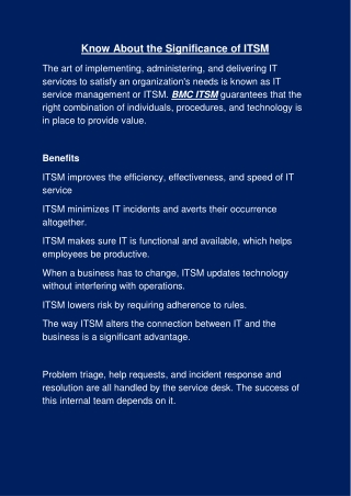 Know About the Significance of ITSM