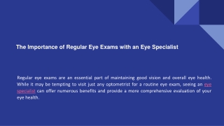 The Importance of Regular Eye Exams with an Eye Specialist