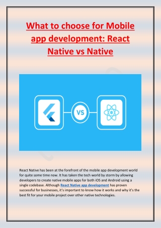 What to choose for Mobile app development- React Native vs Native