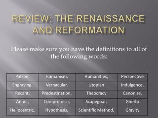 Review: The Renaissance and Reformation