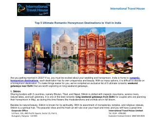 Top 5 Ultimate Romantic Honeymoon Destinations to Visit in India