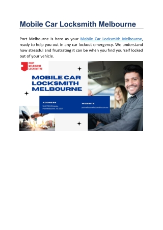 Mobile Car Locksmith Melbourne