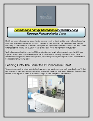 Foundations Family Chiropractic Healthy Living Through Holistic Health Care!