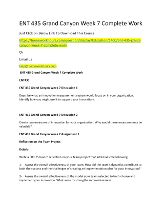 ENT 435 Grand Canyon Week 7 Complete Work