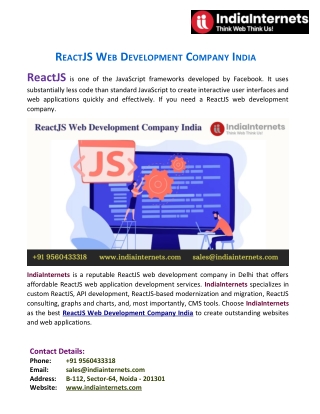 ReactJS Web Development Company India