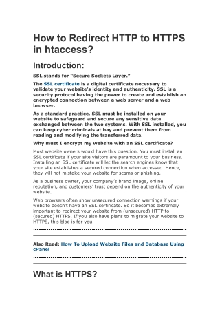 How to Redirect HTTP to HTTPS in htaccess